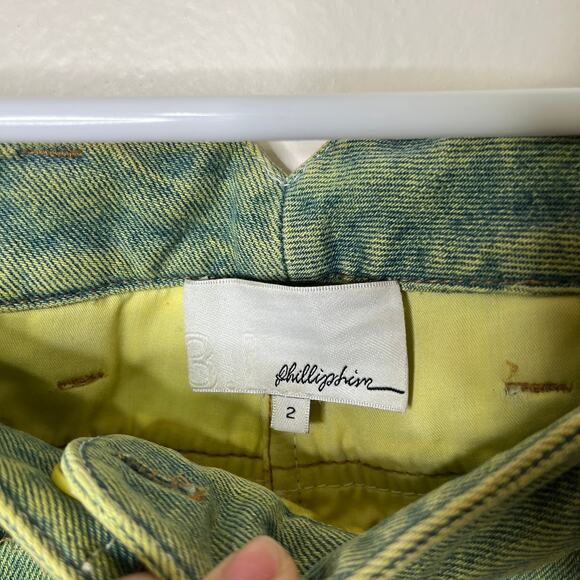 3.1 Phillip Lim Green Acid Wash Skinny Jeans Sz 2 High Waist Stretch Zip Hem - Picture 4 of 8